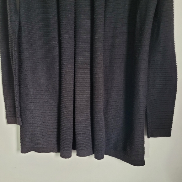 St. John’s Bay Open Cardigan Women’s Sz Med Petite Black Longsleeve Horiz Ribbed - Picture 3 of 8